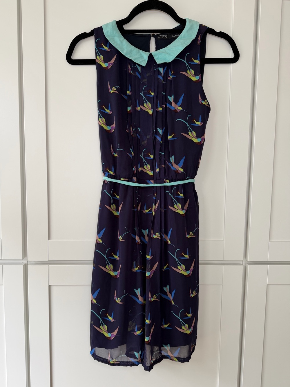 Zara Basics Bird Pattern 2010s Twee Tank Top Skater Dress Collar Coquette